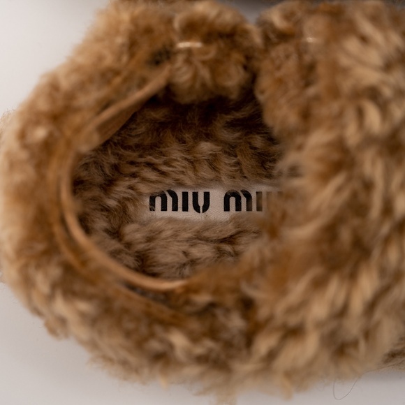 size 37 eu 7 us Miu Miu Camel Brown Shearling Sandals - Picture 6 of 11